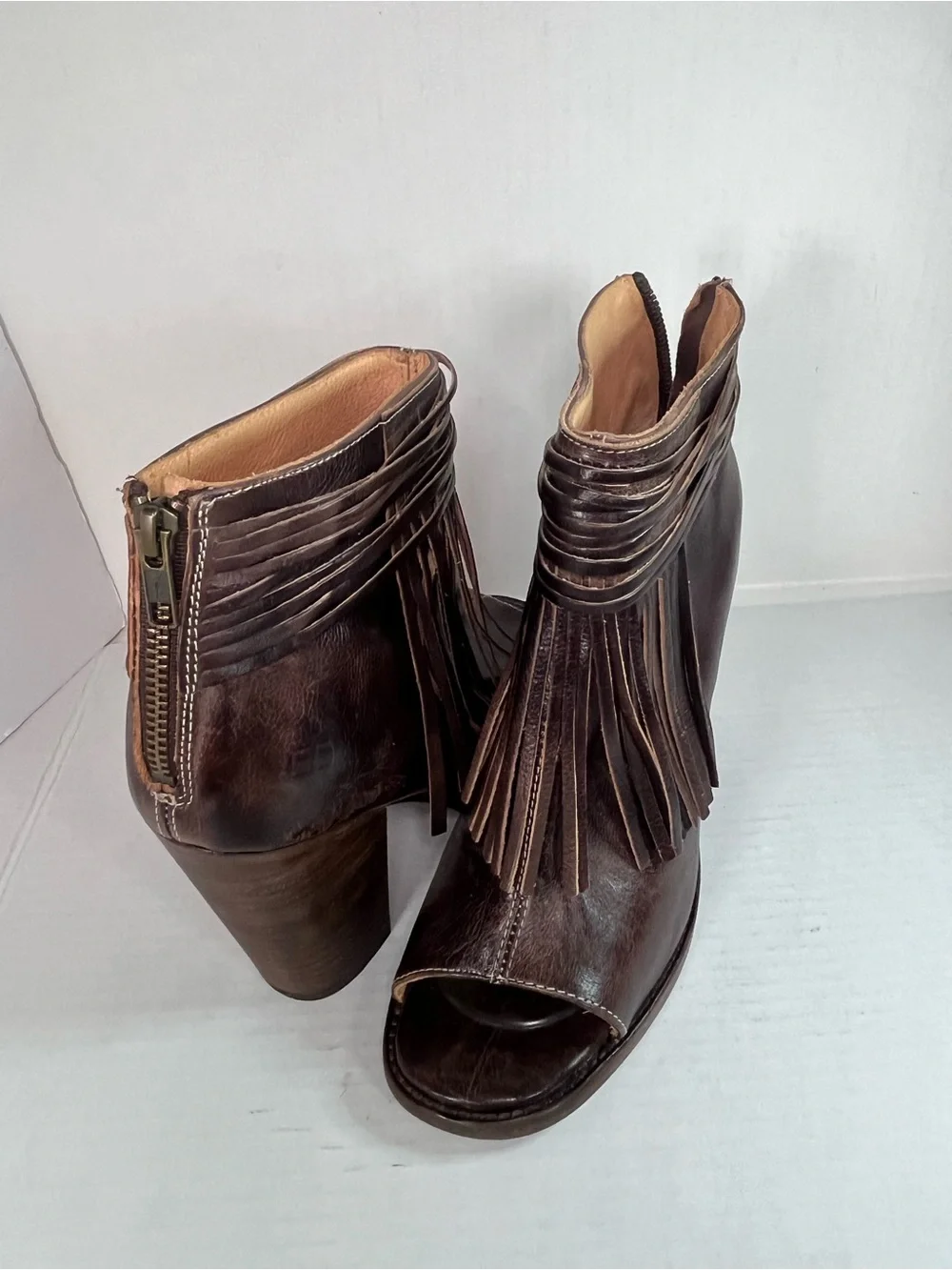 Bed Stu Onset Olivia Peep Toe Fringe Booties - Picture 9 of 9